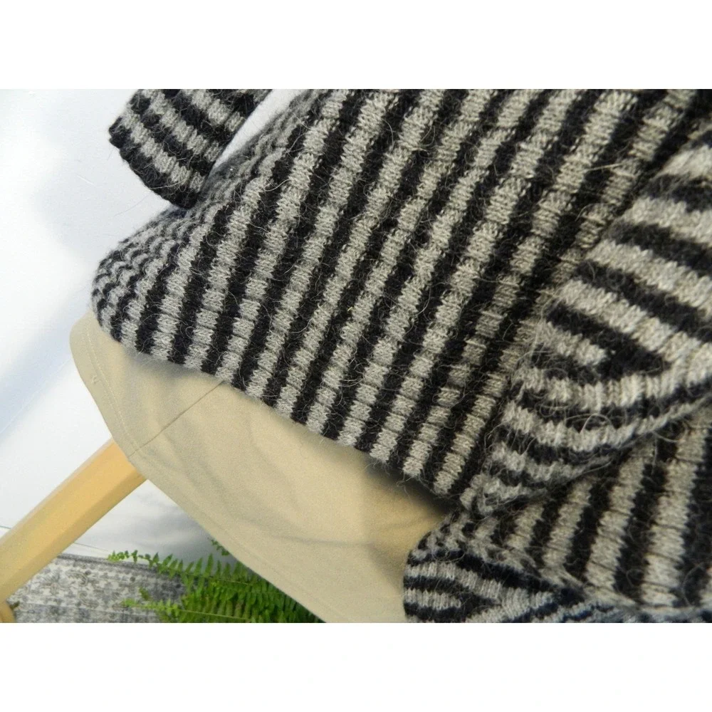 Lineamaglia Alpaca Wool‎ Open Cardigan Sweater Womens Medium Black Grey Striped